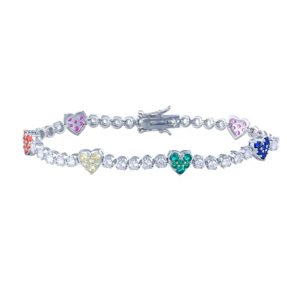 Multicolor Hearts Cz Tennis Bracelet